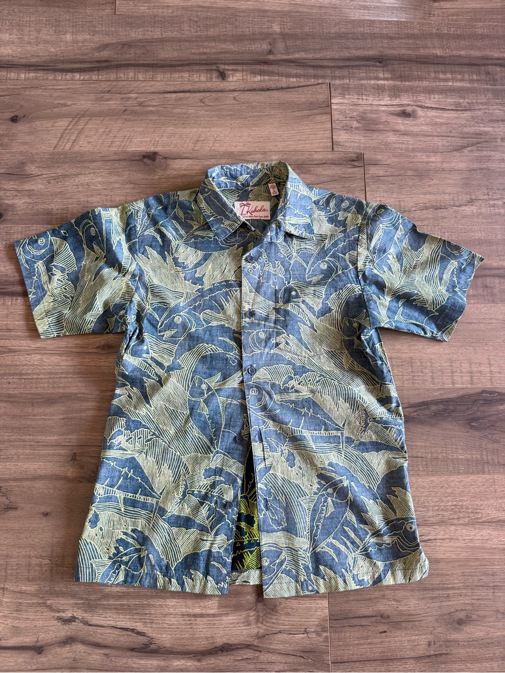Island-Print Kahala Button-Up Kids Shirt - Blue & Green